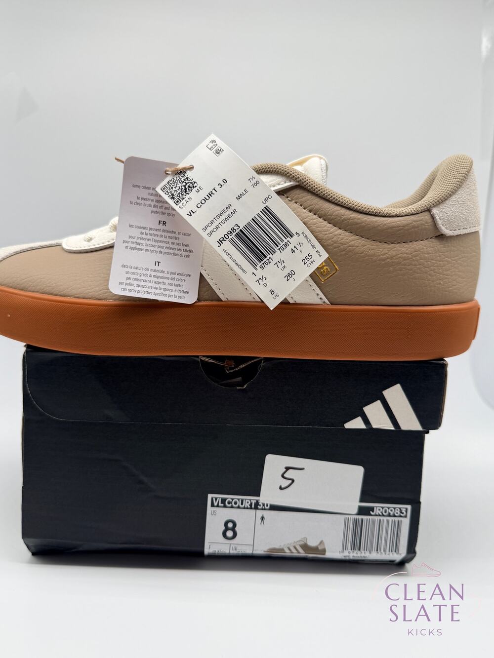 Adidas VL Court 3.0 Beige/White/Gum JR0983 Men 8 NIB/NWT